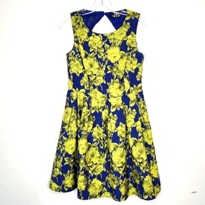 THE MOON Cobalt & Lime/Yellow Floral Dress Size Medium